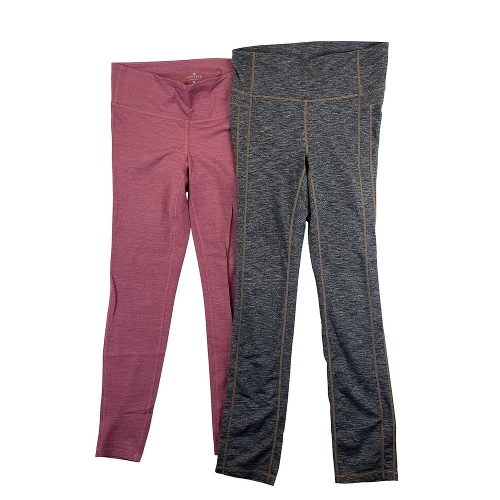 Athleta High Rise Leggings Bundle Women's M Rose Pink Gray 2 Pack Yoga Gym